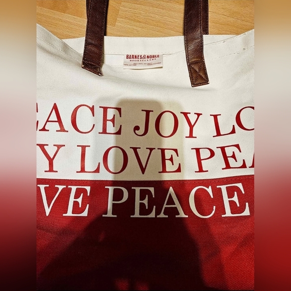 Barnes & Noble Punctuate Large Canvas Holiday Tote Joy, Peace, Love Red/Cream - Picture 3 of 4